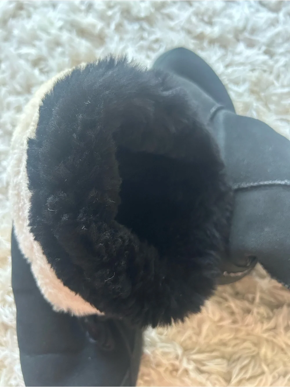 UGG Black Suede Tall Shearling-Trim Boots
